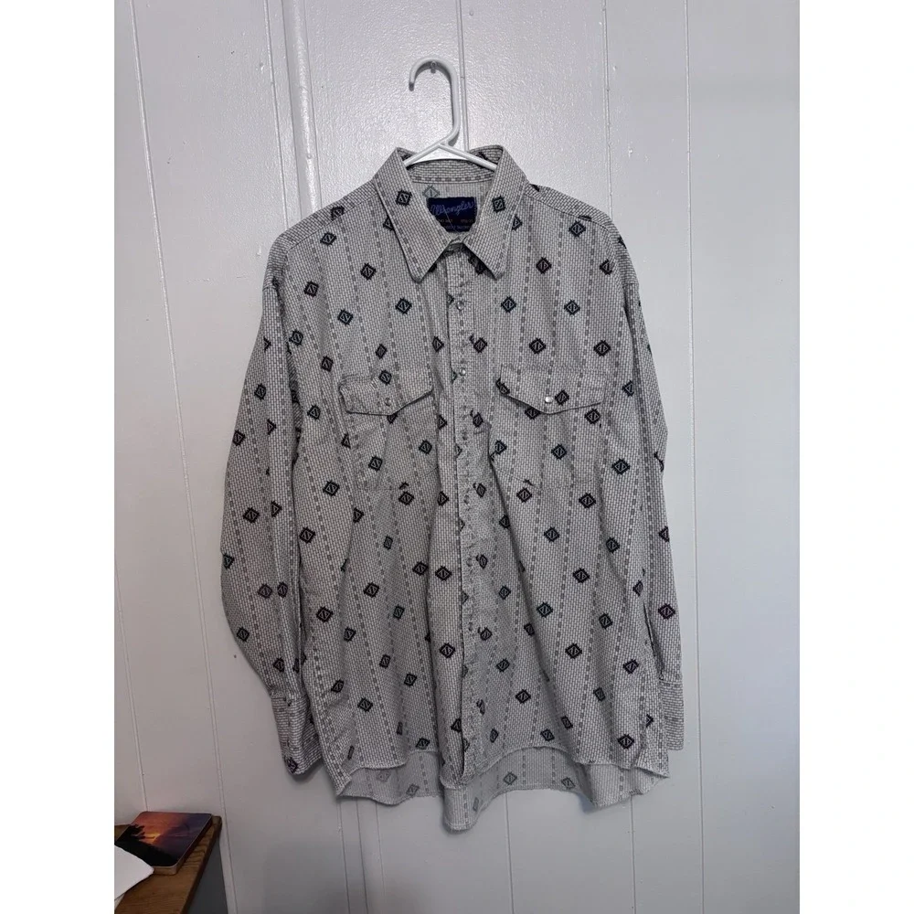 Wrangler Men's Vintage Western Pearl Snap Long Sleeve Aztec 17 1/2 Single Needle